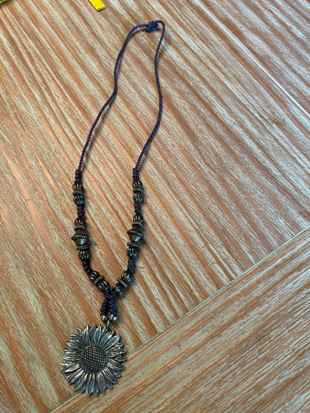 Sunflower Pendant Necklace in Silver with Purple Cord - Women's Jewelry - Picture 3 of 5